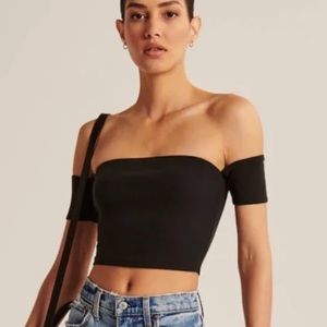 Abercrombie white cropped off the shoulder tank -white